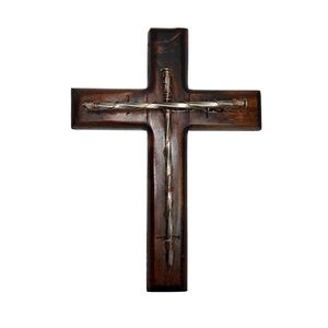 Large Rustic Handcrafted Wooden Christian Cross Crucifix Spike Nails Wall 10X14”